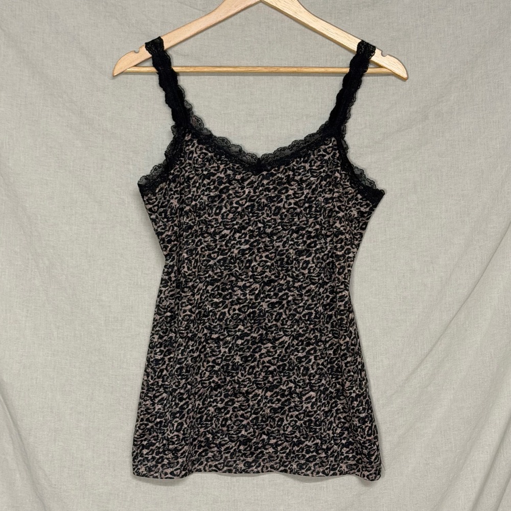Y2k Style White House Black Market Leopard Print Lace Trim Camisole Women's M